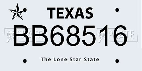 BB68516 Texas License Plate