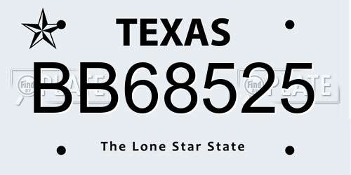 BB68525 Texas License Plate