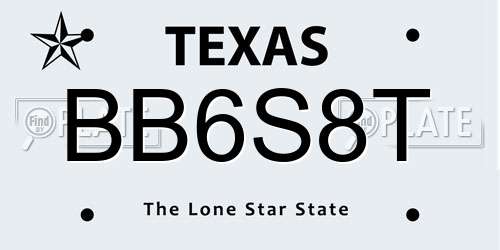 BB6S8T Texas License Plate
