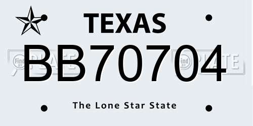 BB70704 Texas License Plate