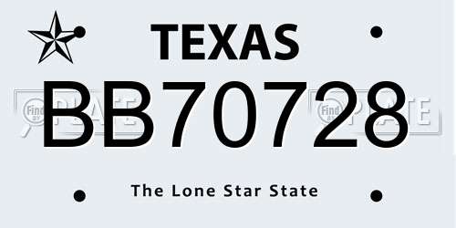 BB70728 Texas License Plate