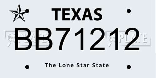 BB71212 Texas License Plate