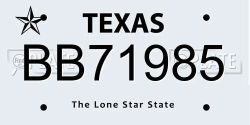 BB71985 Texas License Plate