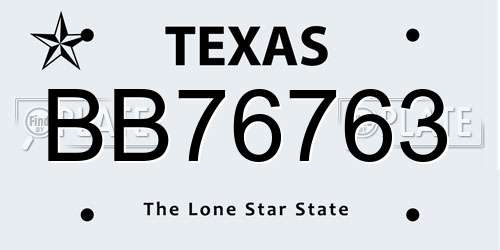 BB76763 Texas License Plate