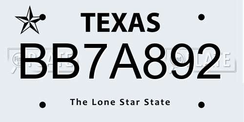 BB7A892 Texas License Plate