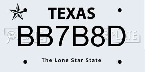 BB7B8D Texas License Plate