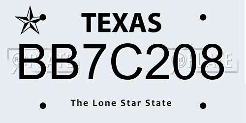 BB7C208 Texas License Plate