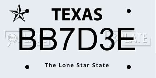 BB7D3E Texas License Plate