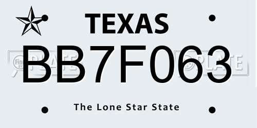 BB7F063 Texas License Plate