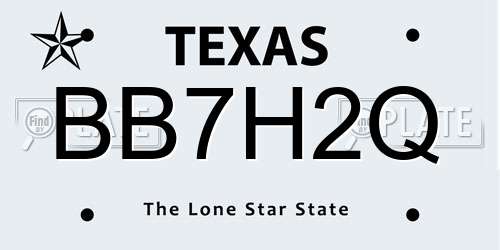 BB7H2Q Texas License Plate