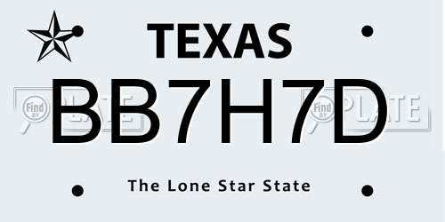 BB7H7D Texas License Plate