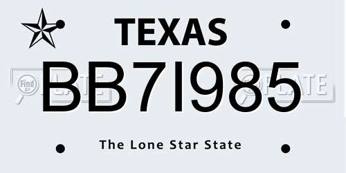 BB7I985 Texas License Plate