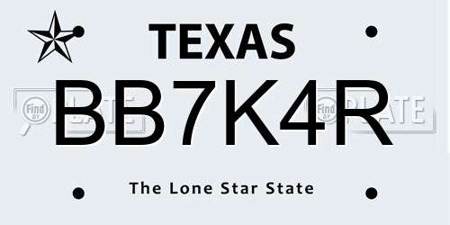 BB7K4R Texas License Plate