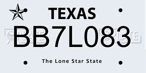 BB7L083 Texas License Plate