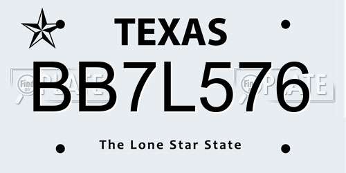 BB7L576 Texas License Plate