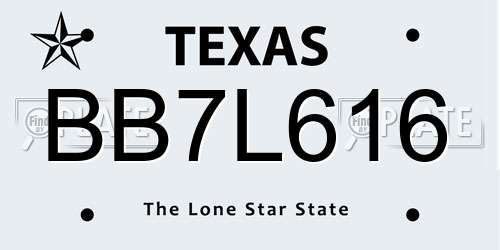 BB7L616 Texas License Plate