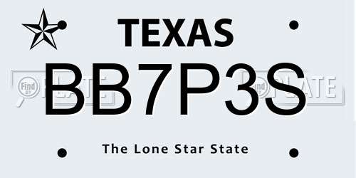 BB7P3S Texas License Plate