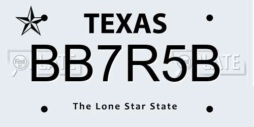 BB7R5B Texas License Plate