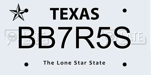 BB7R5S Texas License Plate
