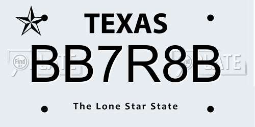 BB7R8B Texas License Plate
