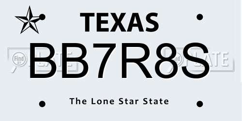 BB7R8S Texas License Plate