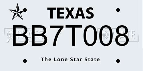 BB7T008 Texas License Plate