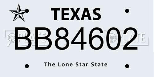 BB84602 Texas License Plate