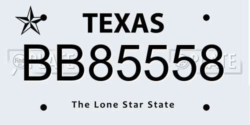 BB85558 Texas License Plate