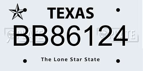 BB86124 Texas License Plate