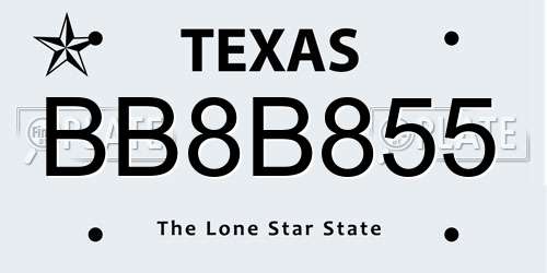 BB8B855 Texas License Plate