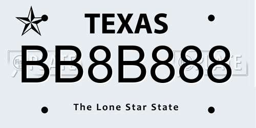 BB8B888 Texas License Plate