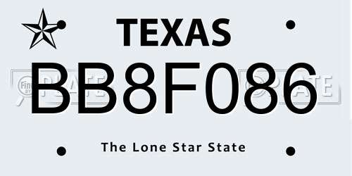 BB8F086 Texas License Plate