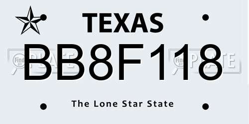 BB8F118 Texas License Plate