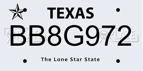 BB8G972 Texas License Plate