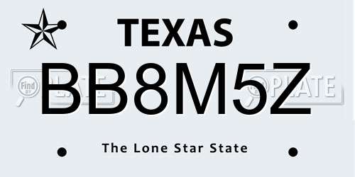 BB8M5Z Texas License Plate