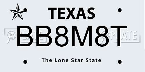 BB8M8T Texas License Plate
