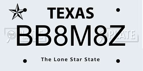 BB8M8Z Texas License Plate