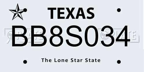 BB8S034 Texas License Plate