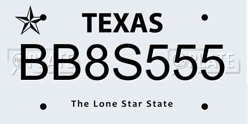 BB8S555 Texas License Plate