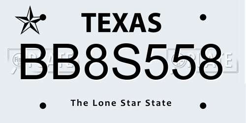 BB8S558 Texas License Plate