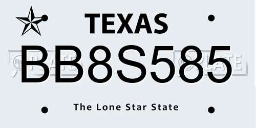 BB8S585 Texas License Plate