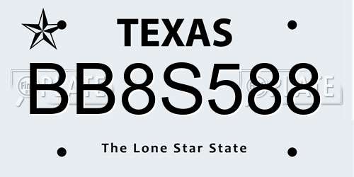 BB8S588 Texas License Plate