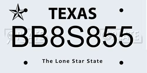 BB8S855 Texas License Plate