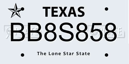 BB8S858 Texas License Plate