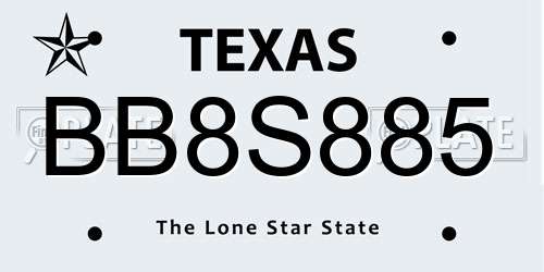 BB8S885 Texas License Plate