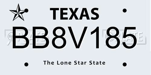 BB8V185 Texas License Plate