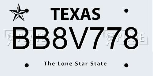 BB8V778 Texas License Plate