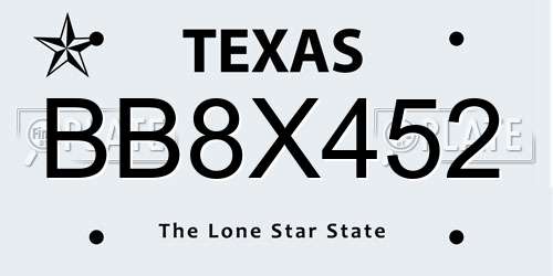 BB8X452 Texas License Plate