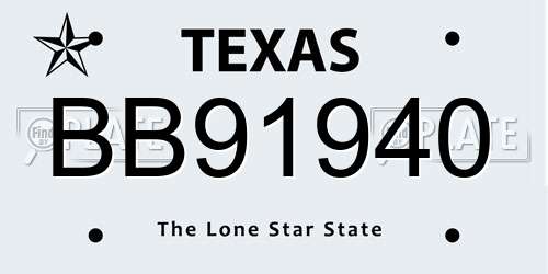 BB91940 Texas License Plate