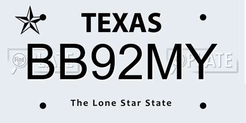 BB92MY Texas License Plate